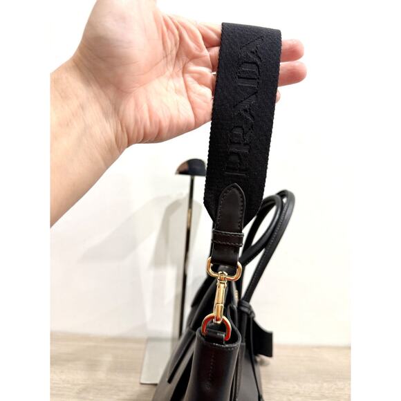 Prada Triangle Leather Medium Tote Shopper Handbag with Shoulder Strap Black - Picture 12 of 16